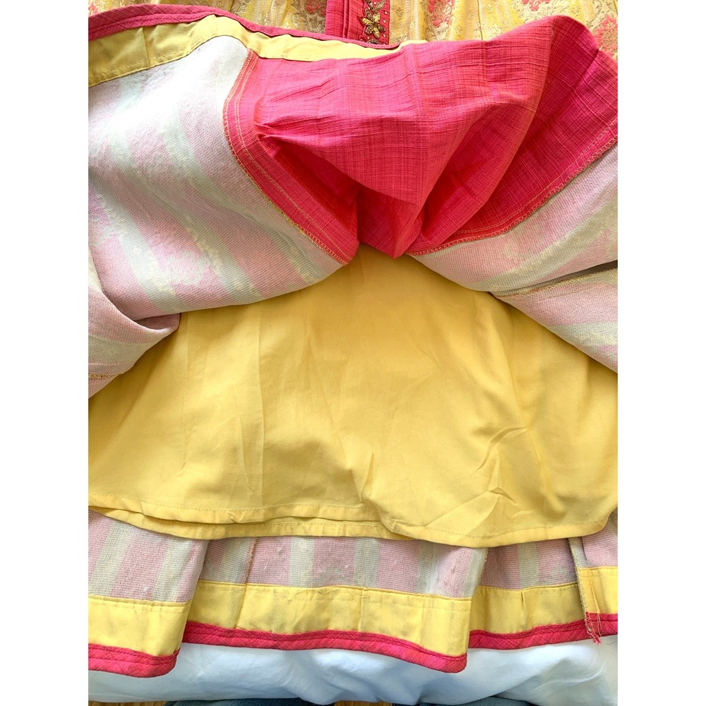 DEBYANI Luxury Indian Lehenga Skirt Mustard Yellow Chanderi Silk Size 32 S M - Picture 14 of 16